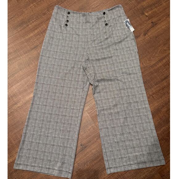 Modcloth Pants - ModCloth Nautical by Nature Wide Leg Pants Black Plaid Academia Women Sz 3X NWT